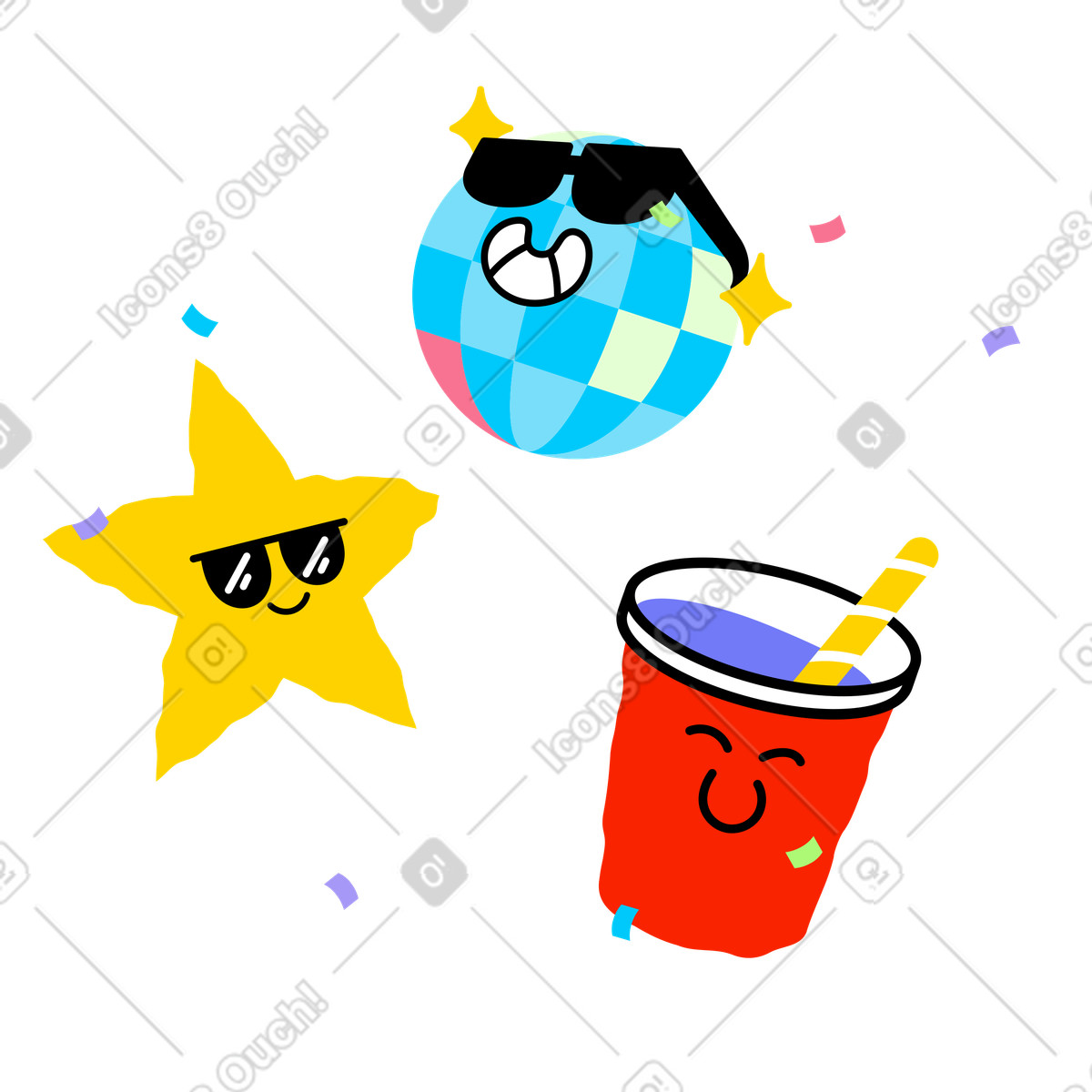 Party characters are having fun illustration in Giggle style download in PNG, SVG