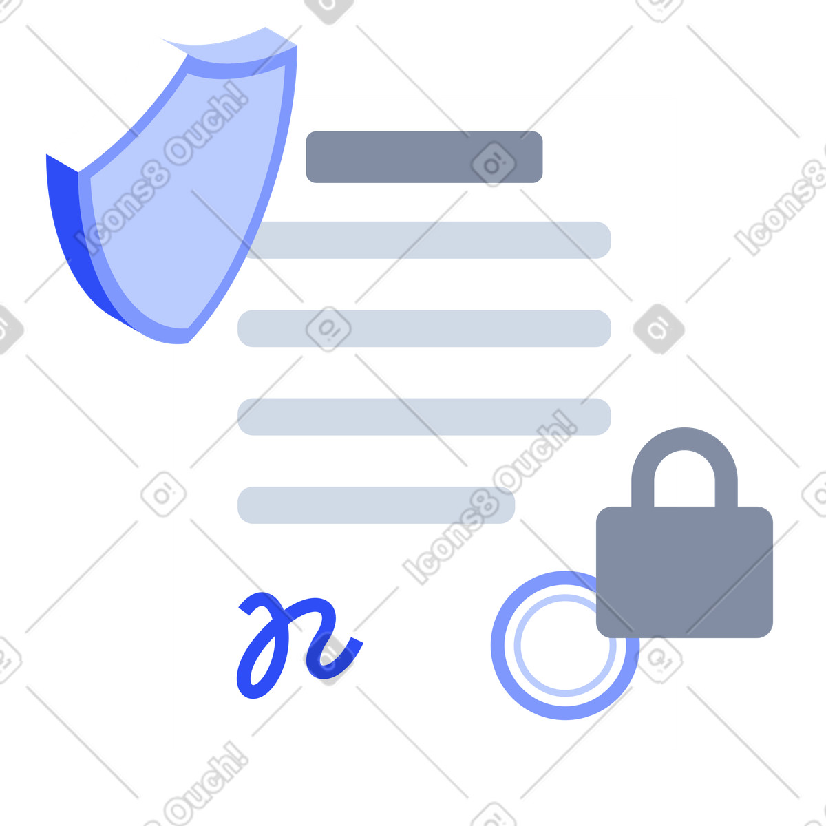 System 스타일의 Confidential document protection with stamp seal and privacy shield 일러스트레이션 PNG, SVG 다운로드
