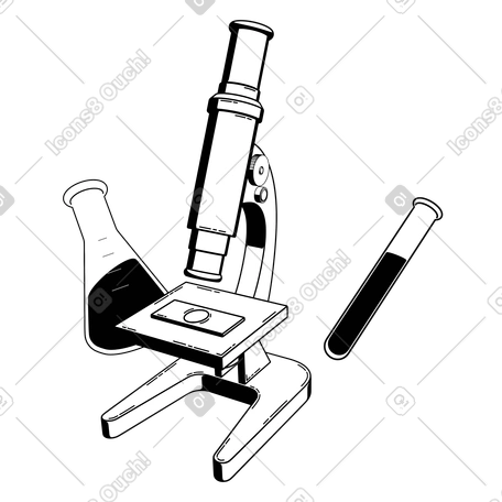 3D microscope with beaker and test tube, scientific study and ...