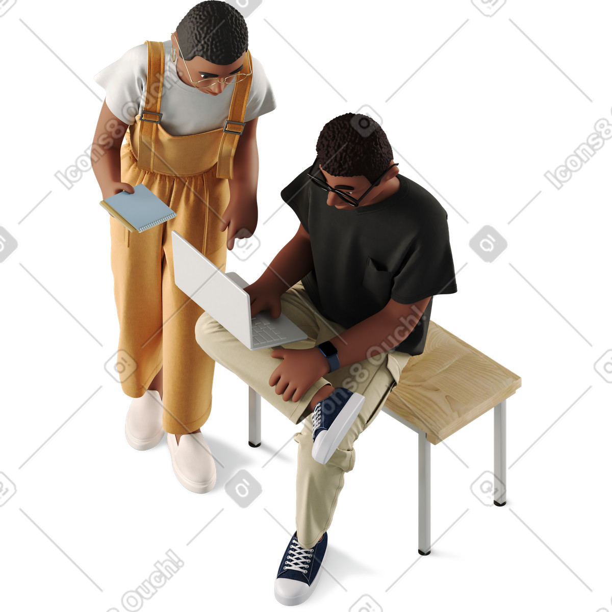 Woman and man looking at work project illustrazione in stile 3D Business scarica in PNG, SVG