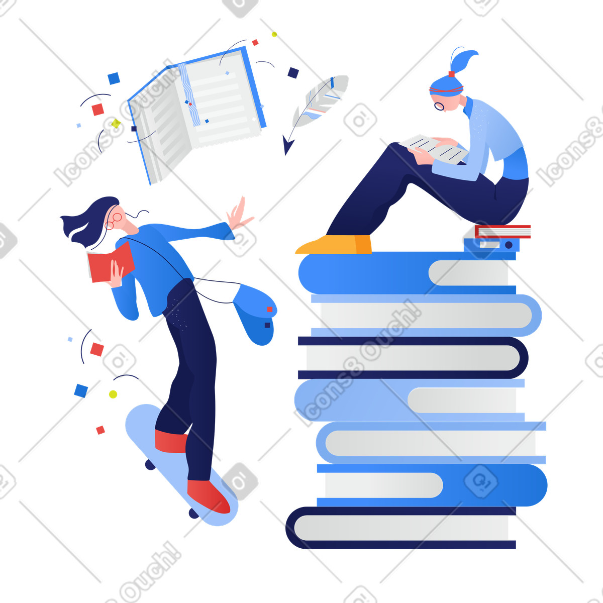 Reading of books illustration in Clip style download in PNG, SVG