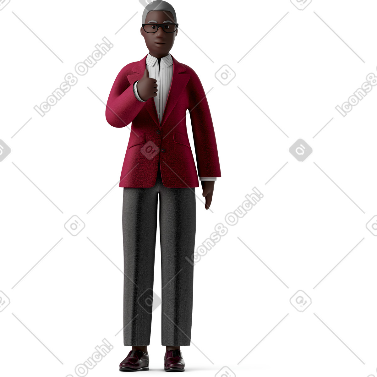 3D Business スタイルの 親指をあきらめる眼鏡の古い実業家 のイラストをPNG、SVG形式でダウンロード
