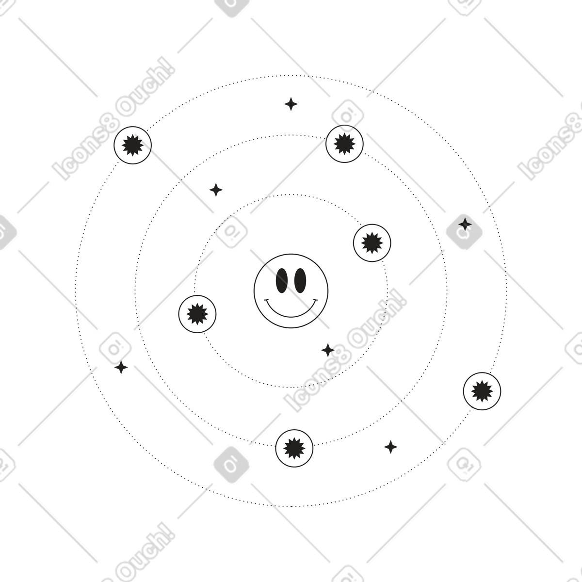 Sistema solare attorno a una faccina illustrazione in stile Tokyo scarica in PNG, SVG