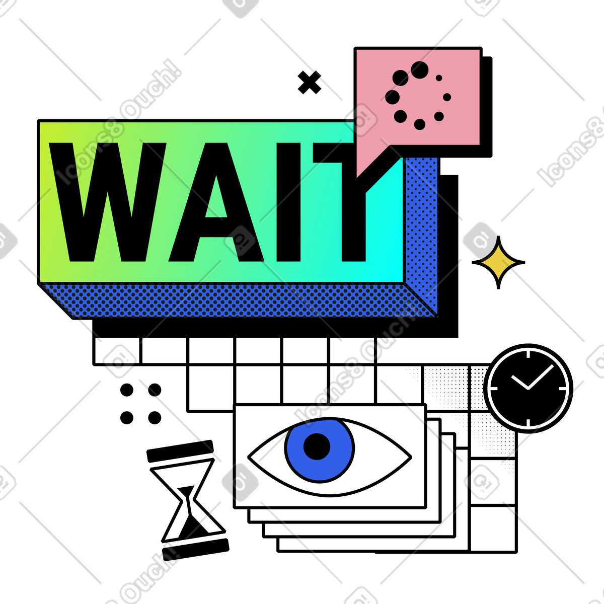 Wait symbols and loading signs illustration in Memphis style download in PNG, SVG