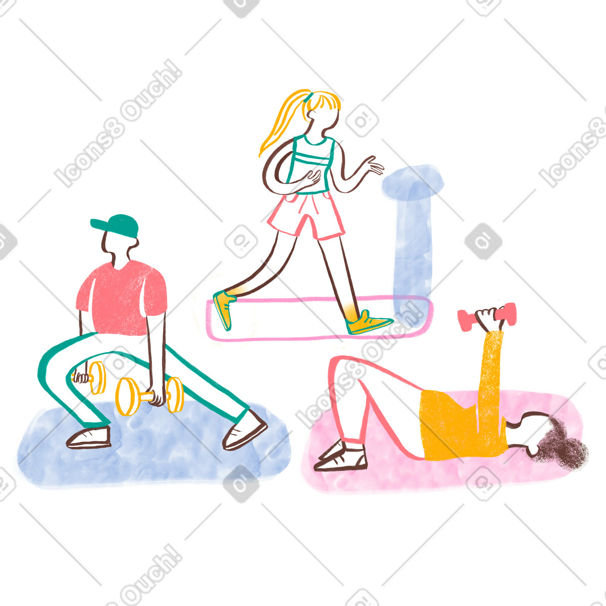 Company スタイルの Group of people exercising in gym のイラストをPNG、SVG形式でダウンロード