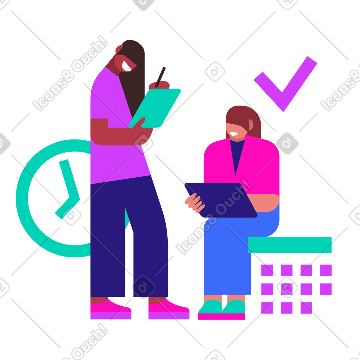 Team members managing their schedules illustration schedule clipart image in PNG SVG GIF
