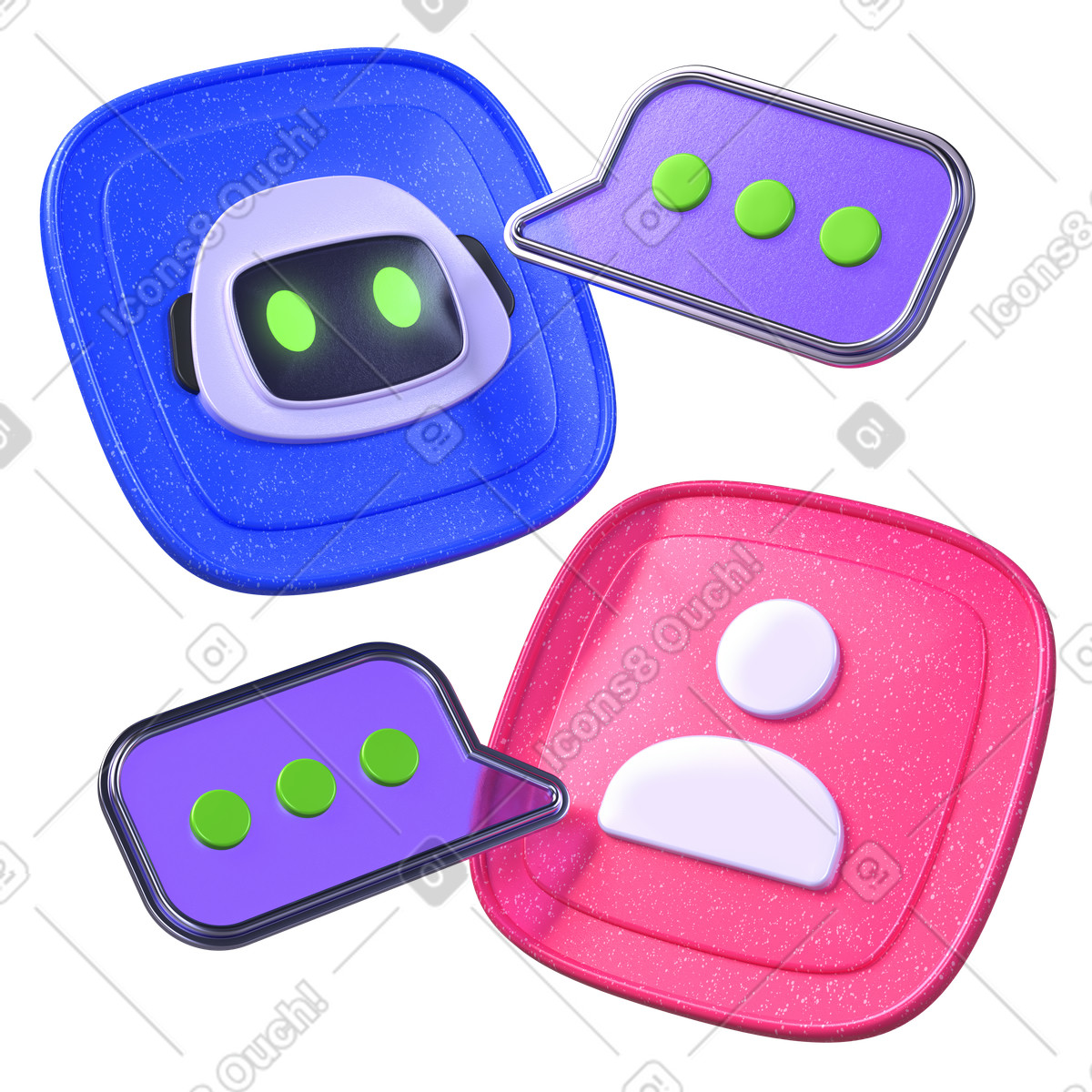 AI assistant and user dialogue, Automated help desk communication illustration in 3D Boost style download in PNG, SVG