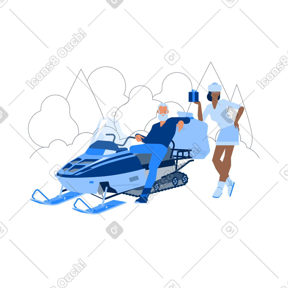 Consegna in motoslitta dei regali di natale illustrazione stile Urban scarica PNG, SVG