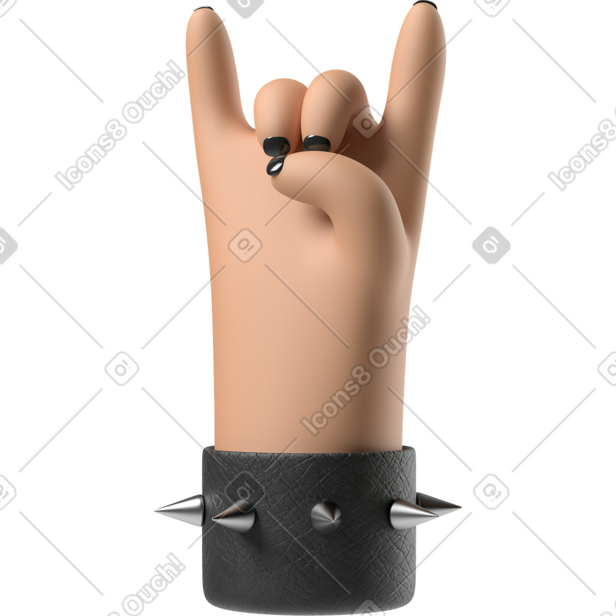 Ilustração de Mão pele bronzeada do roqueiro com unhas pintadas mostrando sinal rock em no estilo 3D Hands Fun&Wild para baixar em PNG, SVG