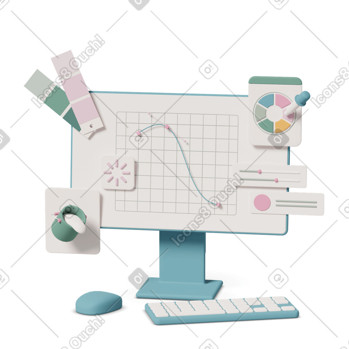 Web design program on computer screen illustration in 3D Casual life style download in PNG, SVG