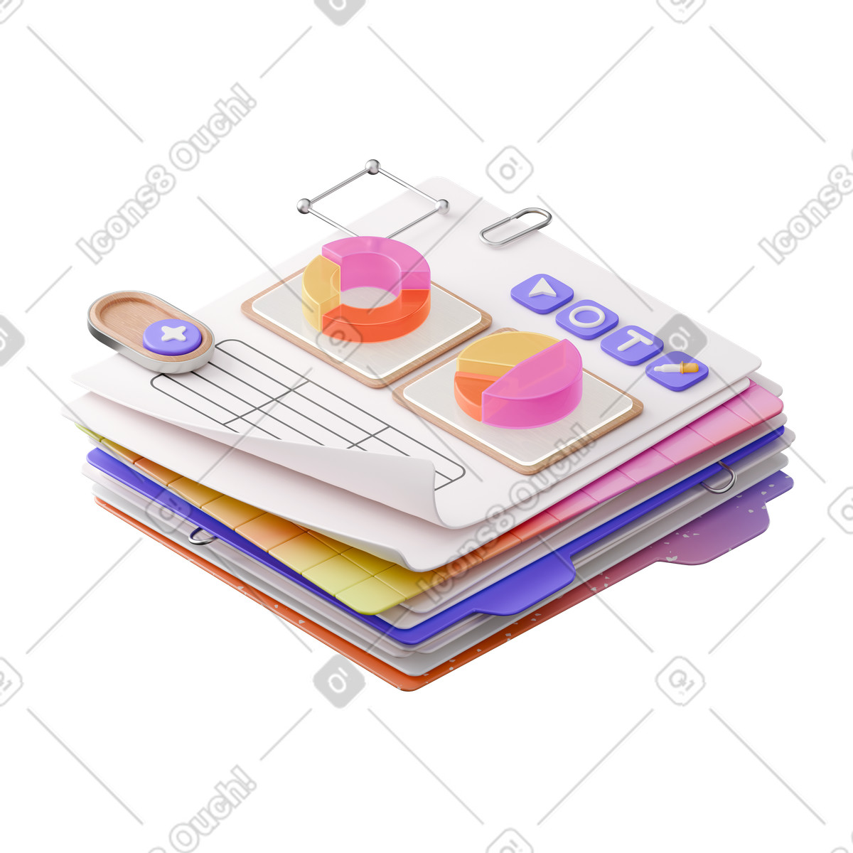 다이어그램과 ai 도구가 있는 종이 더미 animated illustration in 3D Stickle style download in GIF, Lottie (JSON), AE