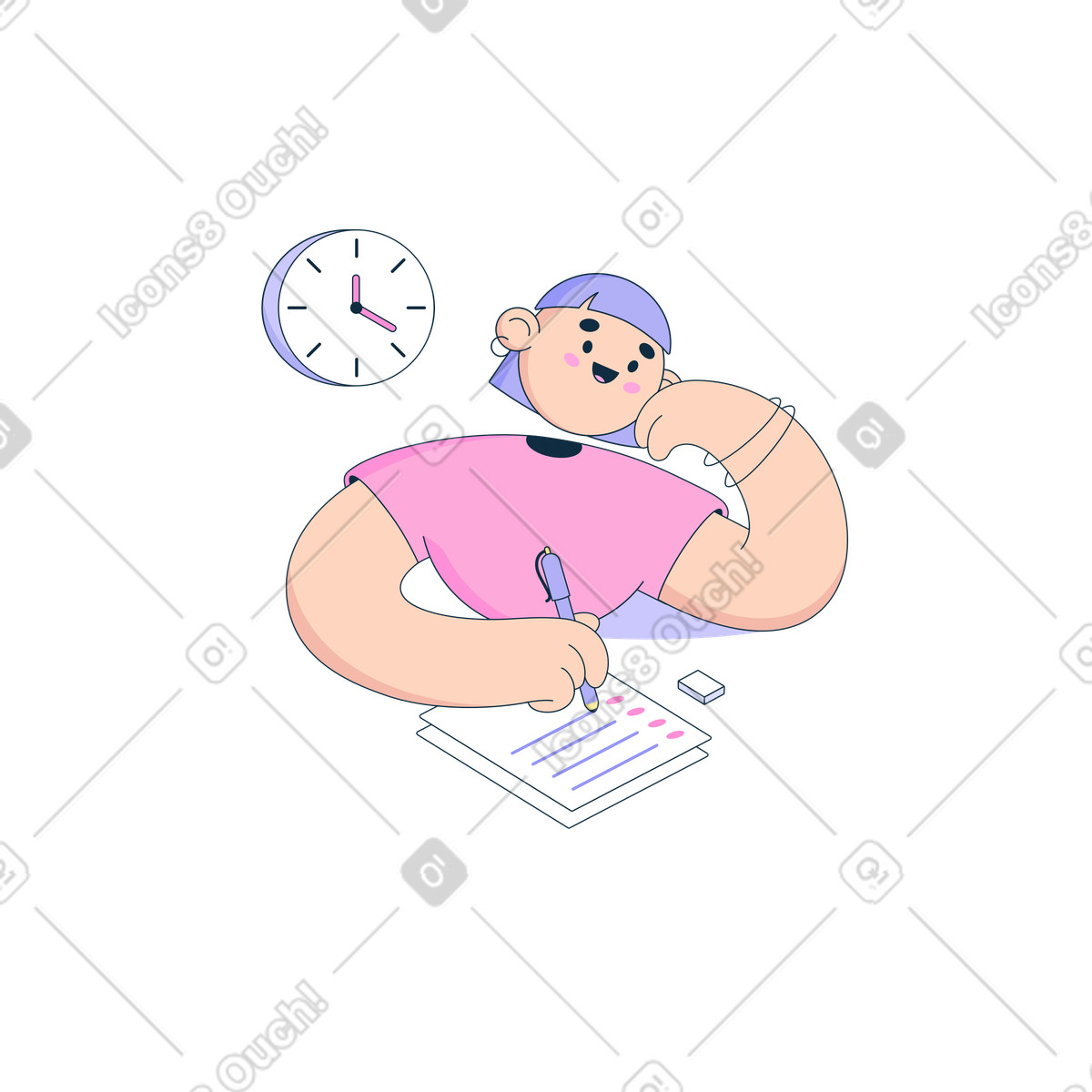 La donna risolve un test su d'esame illustrazione in stile Bubble gum scarica in PNG, SVG