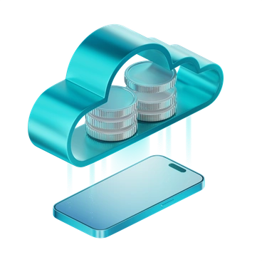 A cloud with coins above a smartphone - 3D Glare style illustration