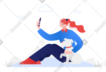 Femme avec un chien dans le parc prenant une photo PNG, SVG