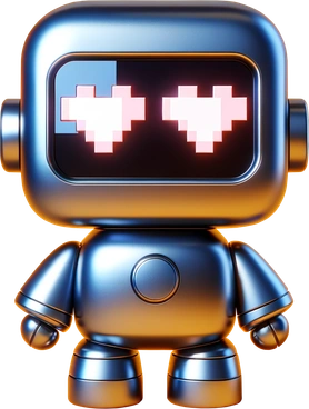 A cute robot with heart-shaped eyes - 3D Mini style illustration