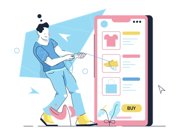 A man shopping on a mobile app - Work Hard style illustration