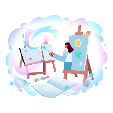 A visual representation of an artist transforming a simple idea into a vibrant piece of art.