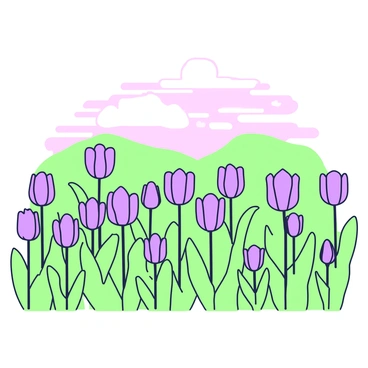 A field filled with rare tulips is spread out, showcasing a variety of shapes and sizes. The tulips are standing tall, each with distinct petal shapes, while some are slightly swaying in a gentle breeze. The scene is bathed in soft light, highlighting the delicate features of the flowers. In the background, there are rolling hills that gently rise, adding depth to the landscape. The sky above is transitioning with soft hues of dusk, creating a tranquil atmosphere around the vibrant tulips.