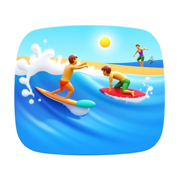 Surfers riding waves as they aim to finish their competition run at the beach