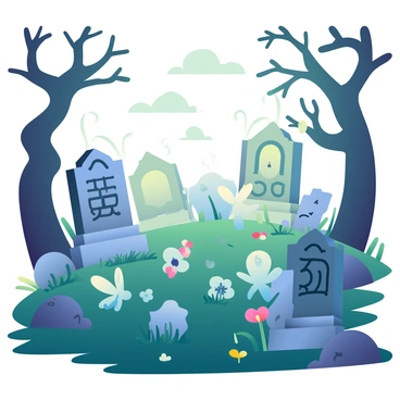 An old, enchanted cemetery with glowing tombstones and wandering spirits
