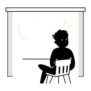 A dimly lit room with soft shadows cast across the walls. In the center, there is a single wooden chair, positioned slightly off-center. A shadowy figure is sitting quietly in the chair, with indistinct features and a posture that conveys stillness. The surroundings seem empty, emphasizing the sense of isolation in the space.