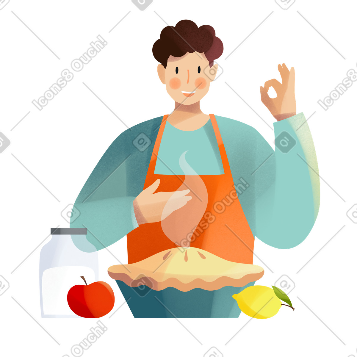 Shine スタイルの Young man baked a pie のイラストをPNG、SVG形式でダウンロード