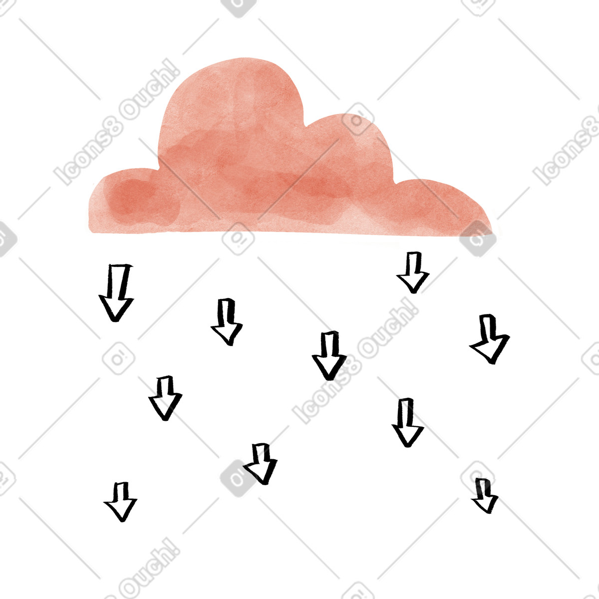 Hand-drawn animation スタイルの 雲が降るダウンロード矢印、データ転送とデジタルストレージ のアニメーションイラストをGIF、Lottie (JSON)、AEでダウンロード
