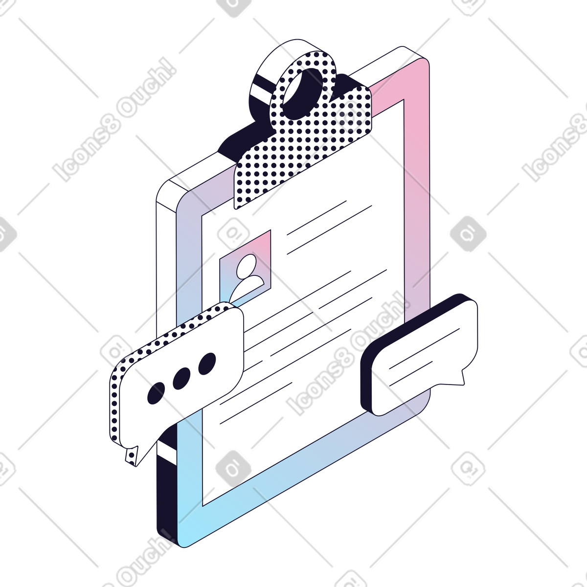 Bolle di chat sul profilo utente, servizio clienti e helpdesk illustrazione in stile Node scarica in PNG, SVG