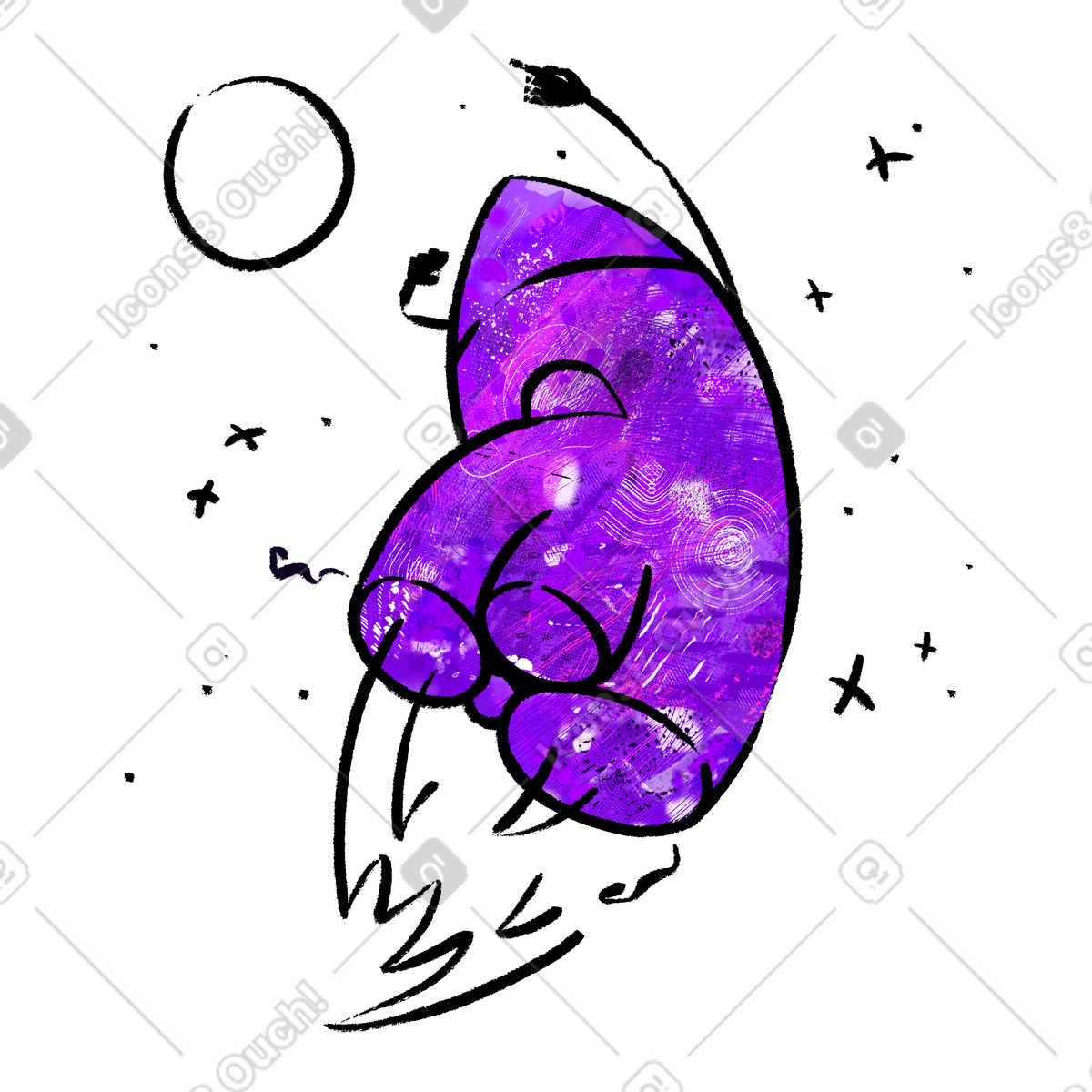 Razzo che vola sulla luna illustrazione in stile Doobry scarica in PNG, SVG