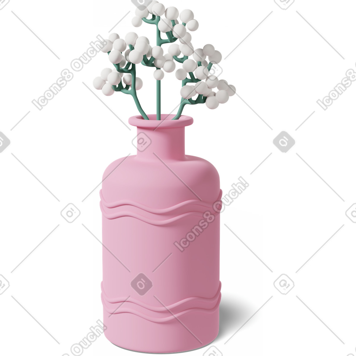 3D Casual life 스타일의 Pink vase with white flowers 일러스트레이션 PNG, SVG 다운로드