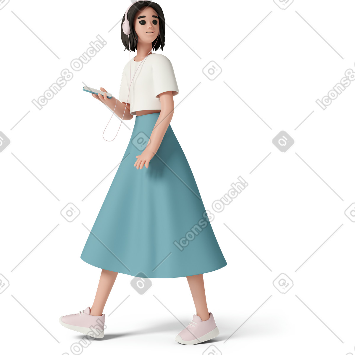 3D Casual life 스타일의 Young woman in headphones 일러스트레이션 PNG, SVG 다운로드
