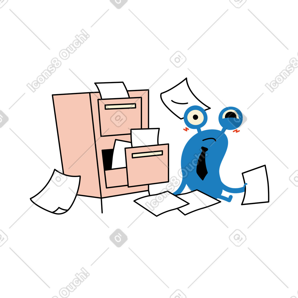 Character searching for a document in cabinet illustration Jelly style download PNG, SVG