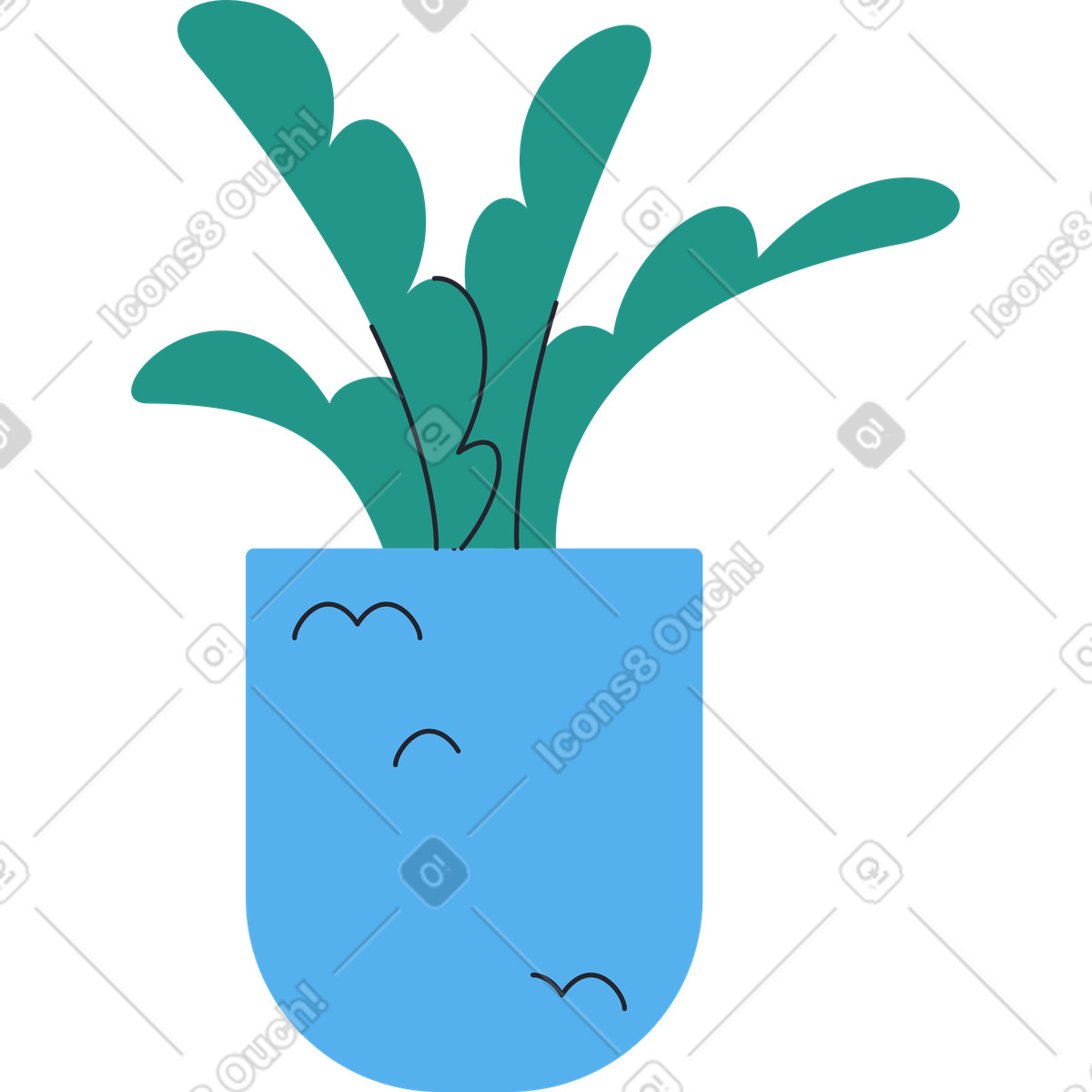 Illustration Plante verte dans un grand pot bleu le style Boba à télécharger aux formats PNG, SVG