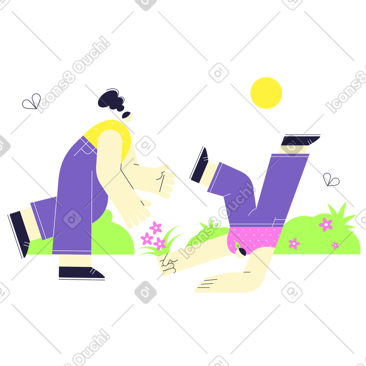 Иллюстрация Мужчина падает и протягивает букет женщине в PNG и SVG