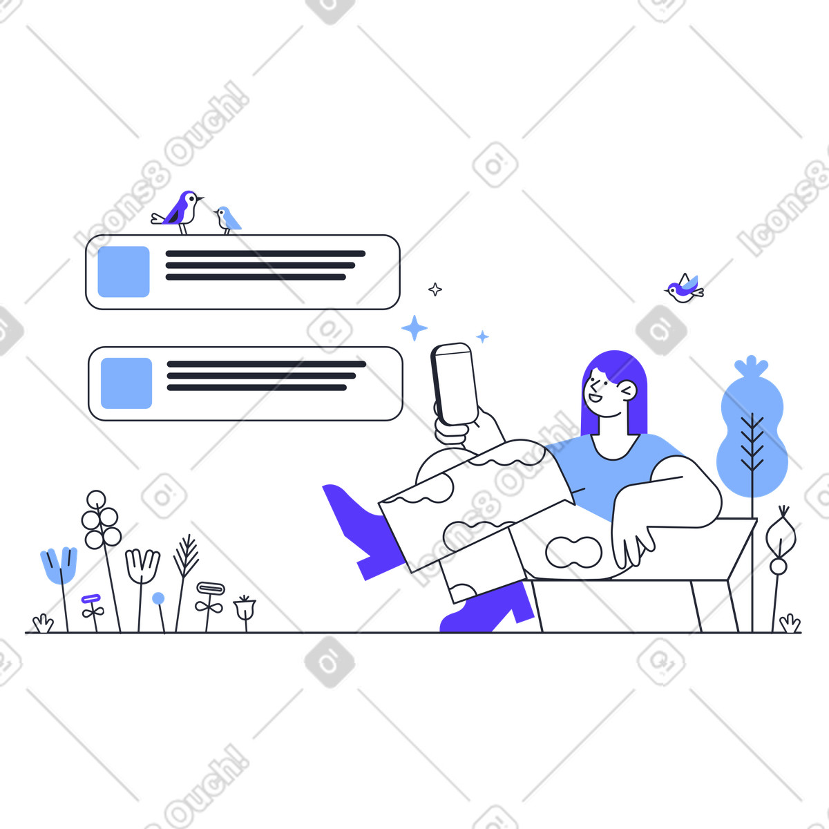 下载 Pablita 风格的 在社交媒体上发帖的女性 插画，支持 PNG、SVG 格式