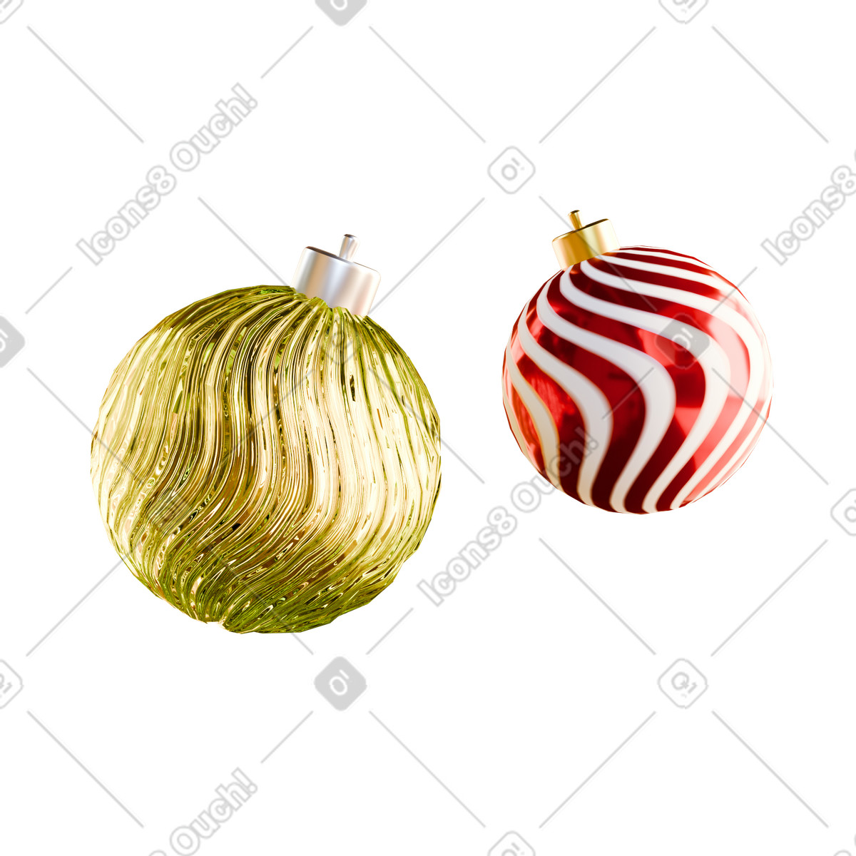 Gold and red Christmas baubles, Festive holiday decorations illustration in Experimental style download in PNG, SVG