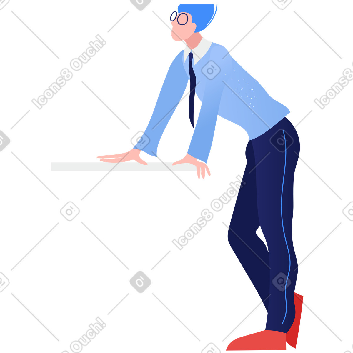 Clip スタイルの Man is leaning on the table のイラストをPNG、SVG形式でダウンロード