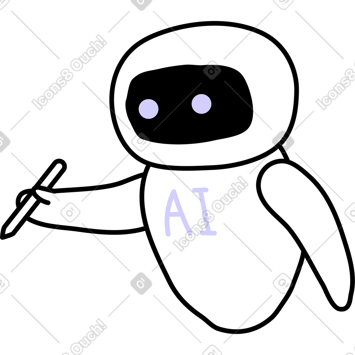 Ilustración AI robot holding pencil en estilo Notes a descargar en PNG y SVG