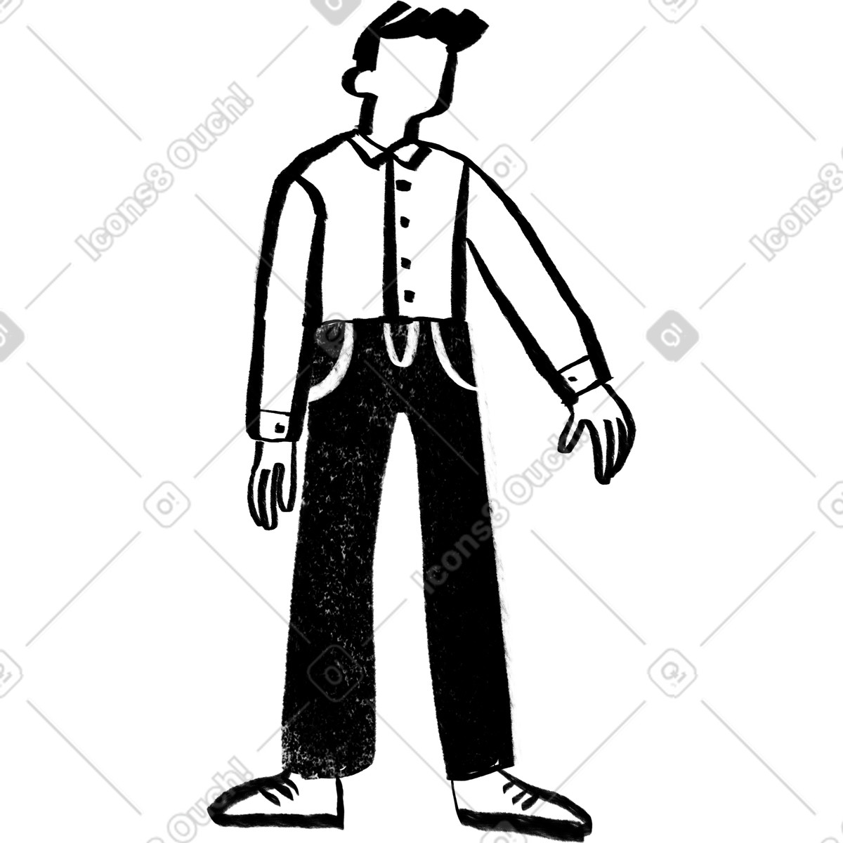 Ilustração de Black and white man in a shirt with his hand outstretched em no estilo Company para baixar em PNG, SVG