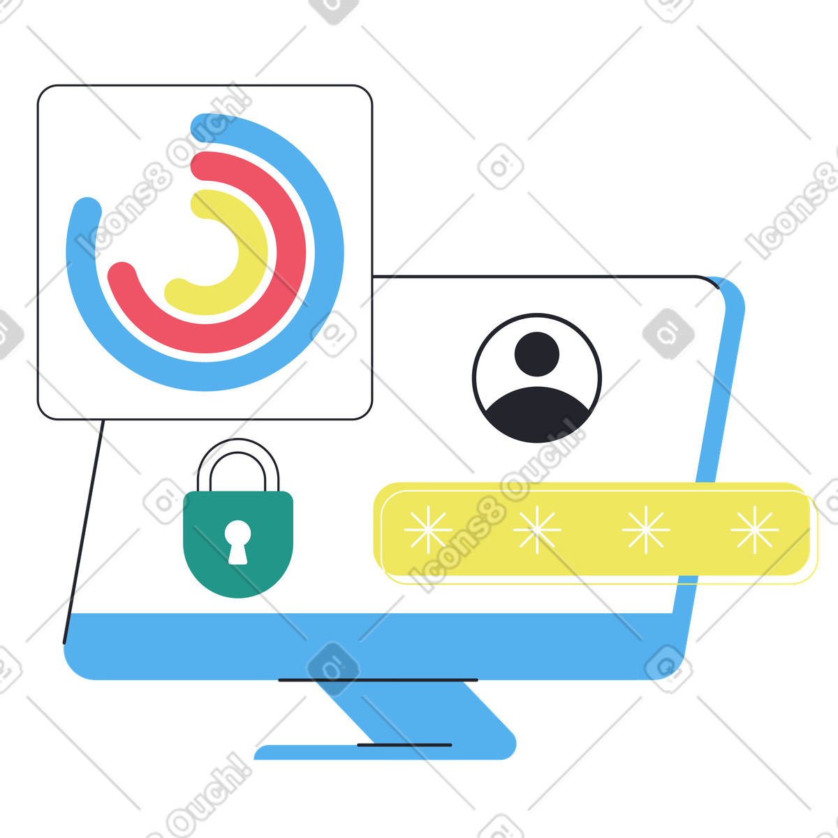 Ilustração de Computer screen with padlock and password field, Data privacy security em no estilo Boba para baixar em PNG, SVG