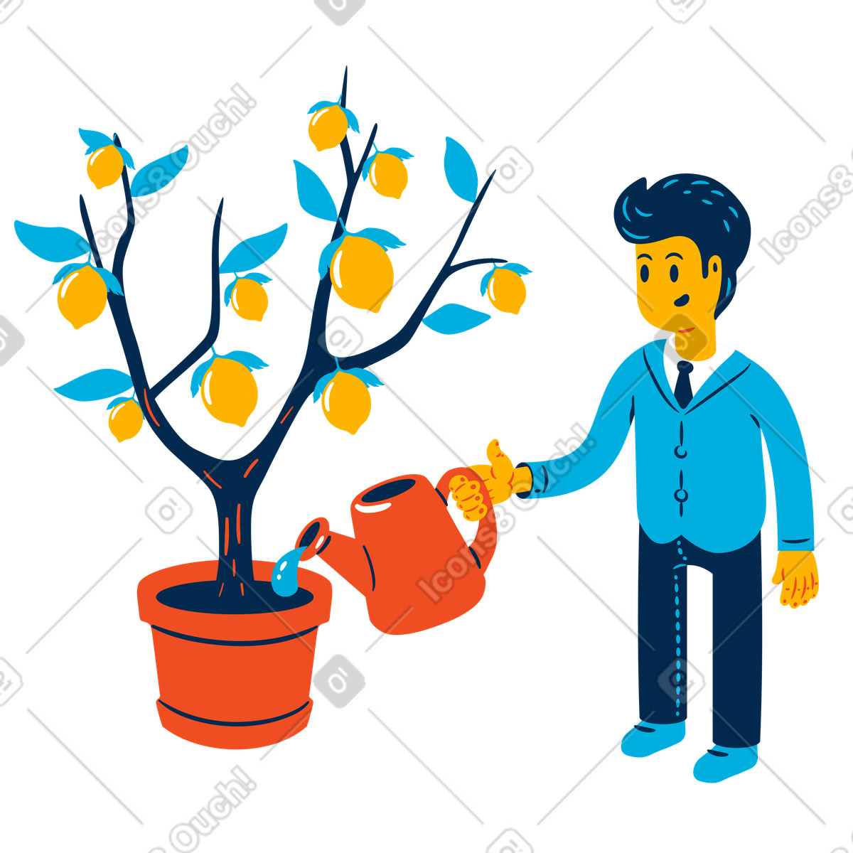 Ilustração de Homem regando um limoeiro em no estilo Flame para baixar em PNG, SVG