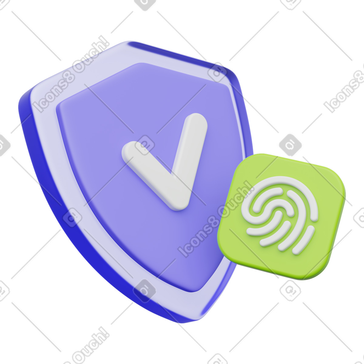 Illustration Verified shield with fingerprint, Identity verification protection, Trusted authentication system dans le style 3D Playful à télécharger aux formats PNG, SVG