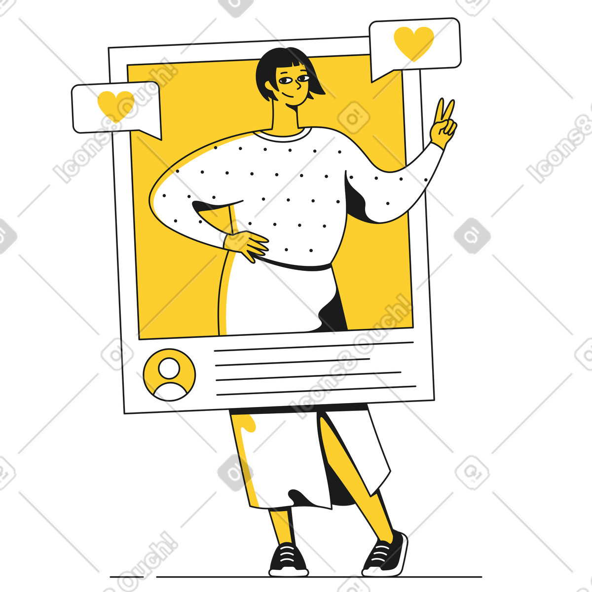 Stylish girl getting likes on social media illustration in Taxi style download in PNG, SVG