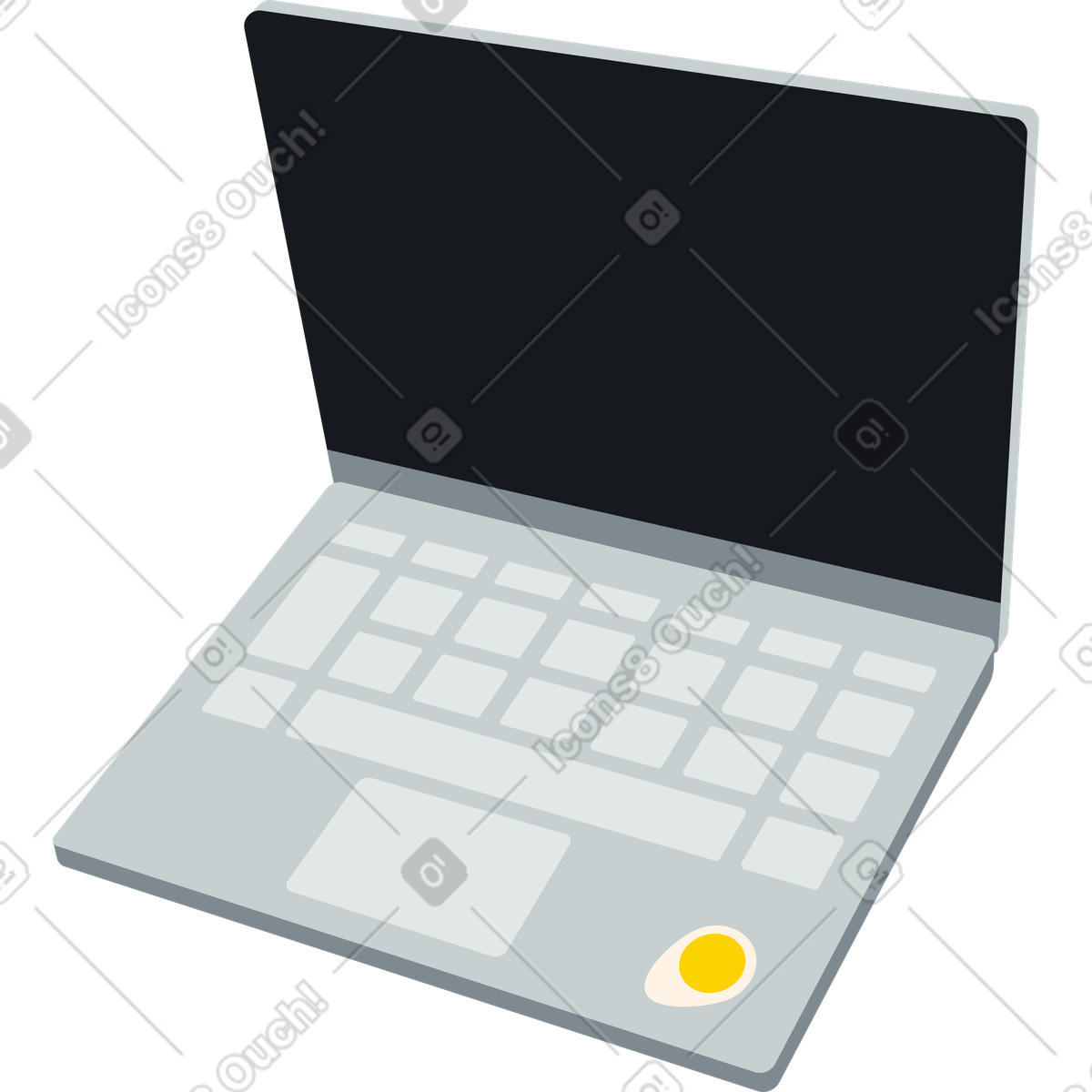 Ilustración Laptop con pegatina de huevo. en estilo Fizzy a descargar en PNG y SVG