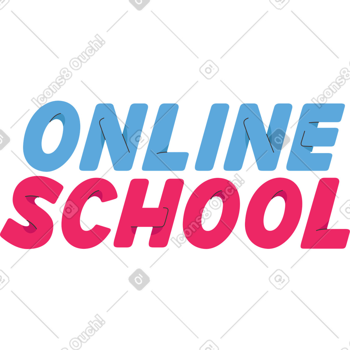 Lettering online school illustration in Dizzy style download in PNG, SVG