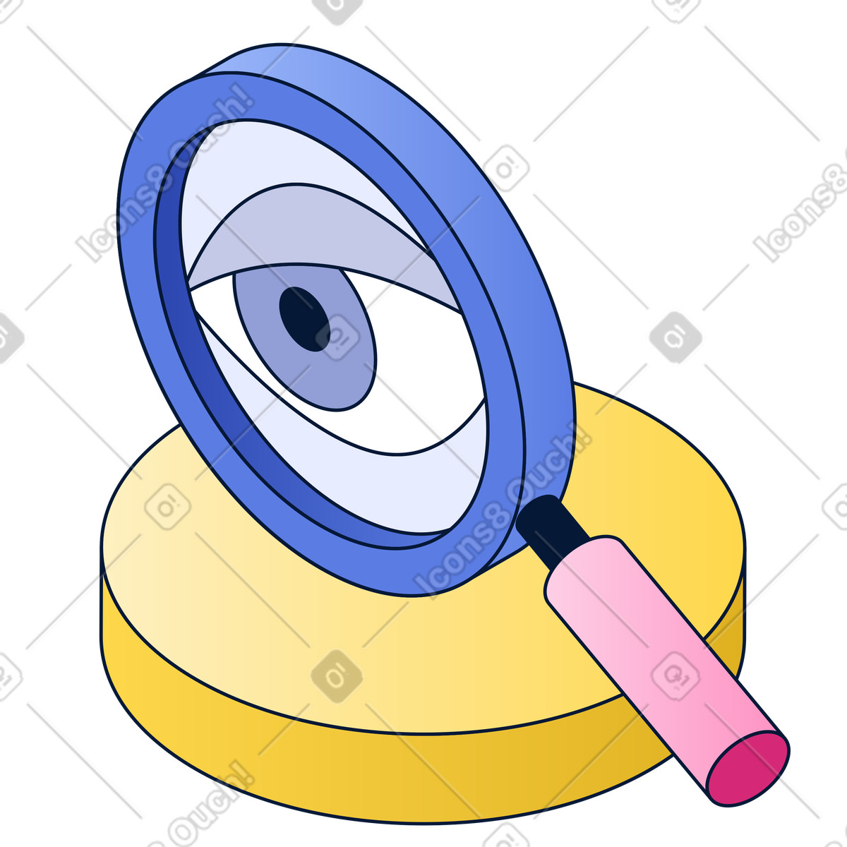 Ilustración Eye in magnifying glass, visual search and inspection en estilo Neat a descargar en PNG y SVG