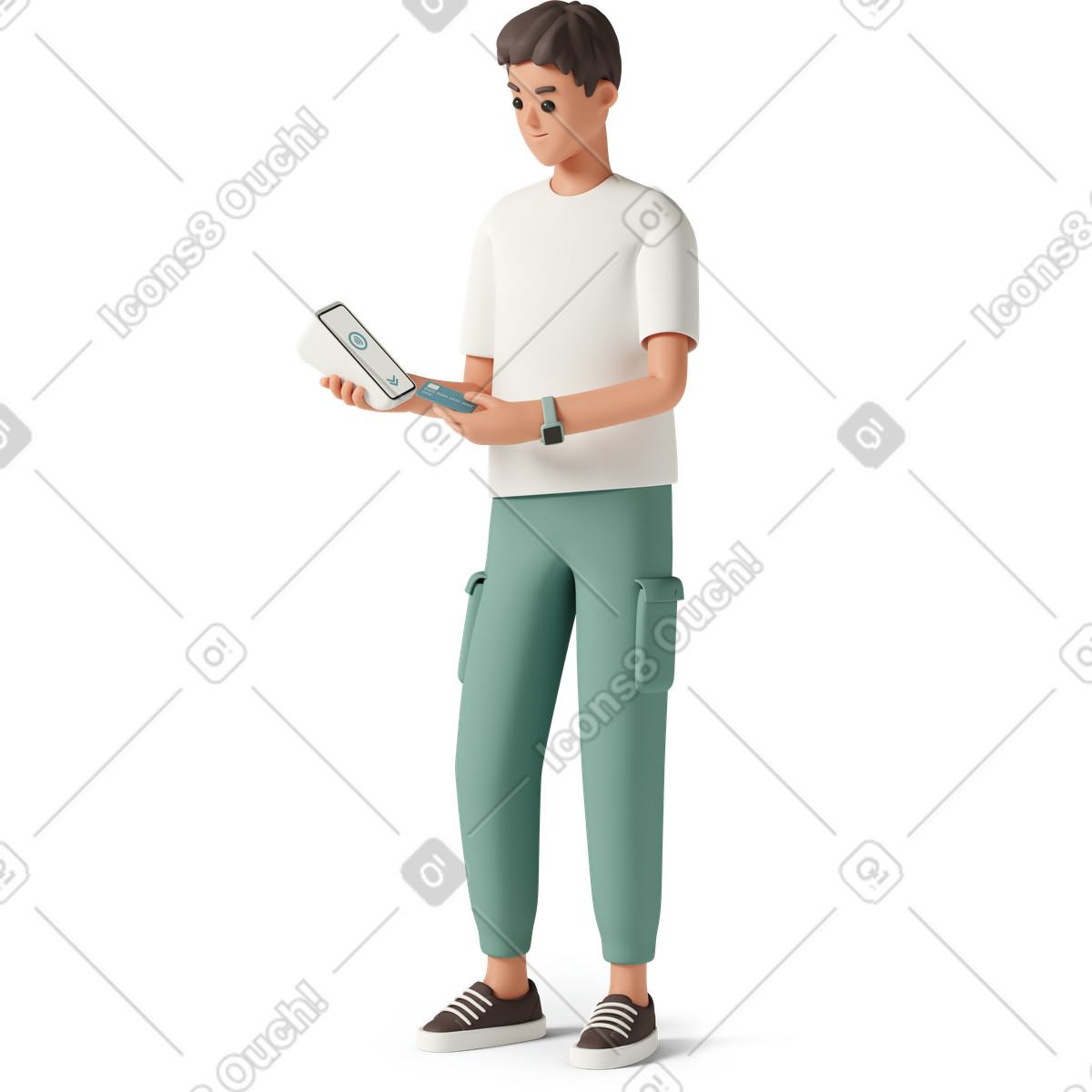 Man holding payment terminal illustration in PNG, SVG