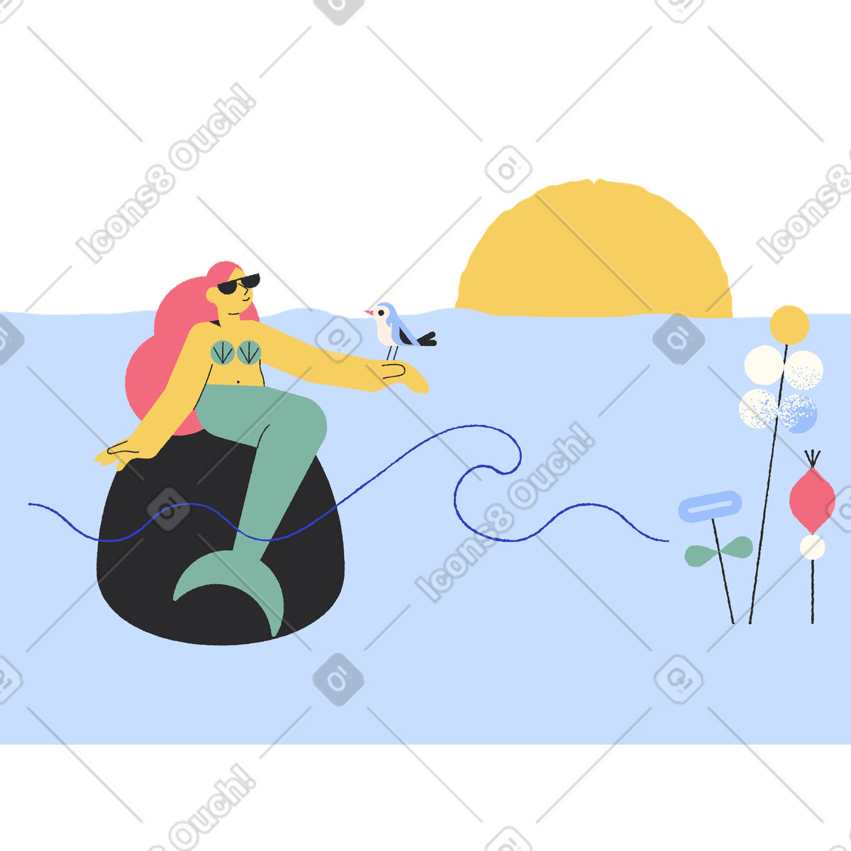 Ilustração de Sereia em auto-isolamento no estilo Pablo para baixar PNG, SVG