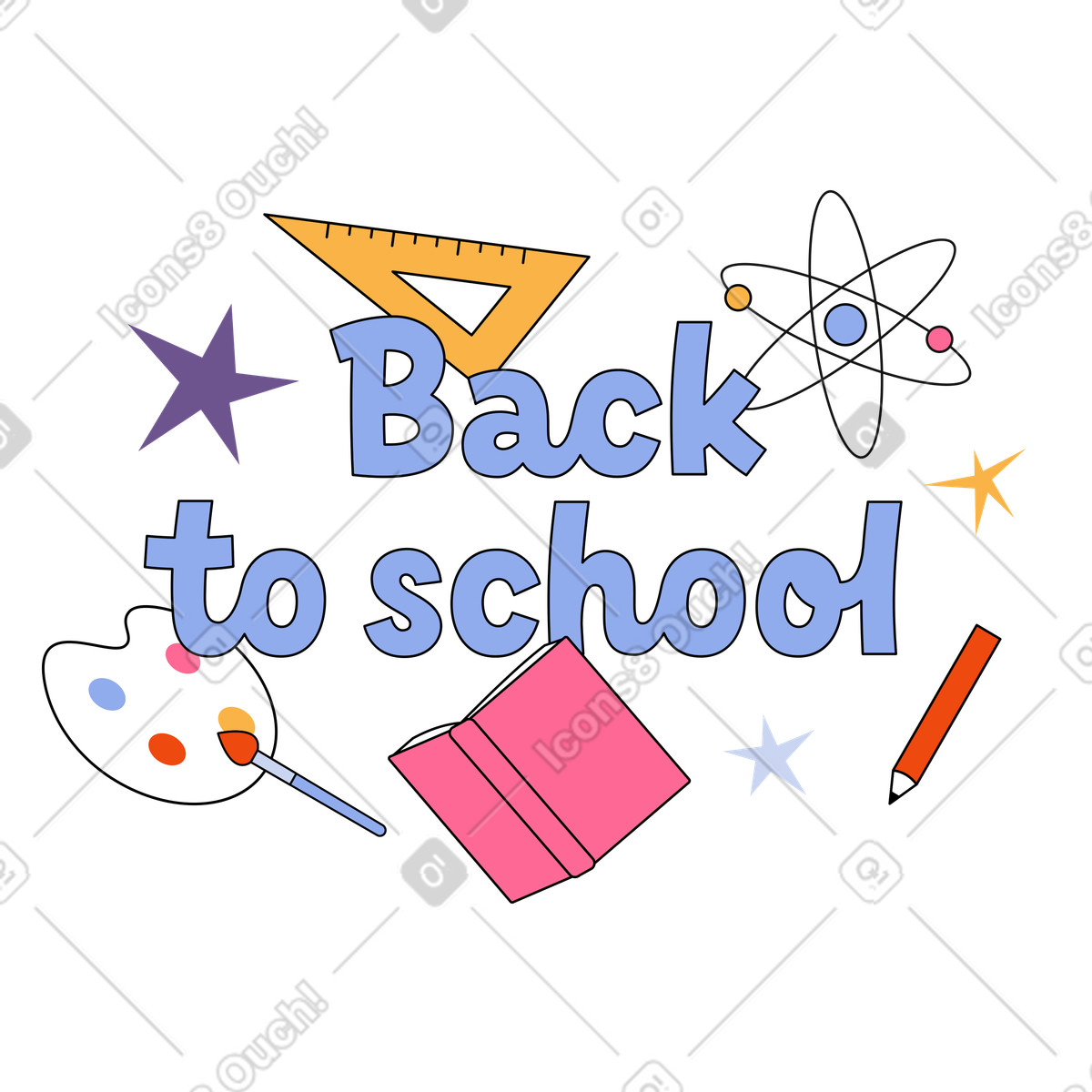 Lettering back to school illustration in Bloom style download in PNG, SVG