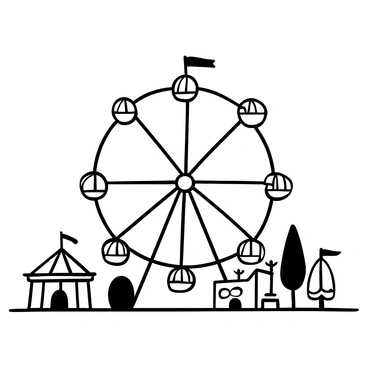 A minimalist line depiction of a Ferris wheel at a fairground